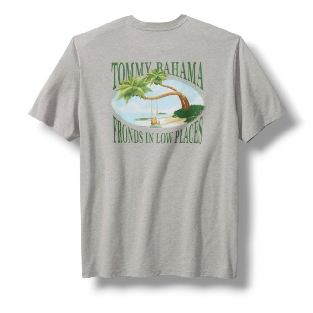 Tommy Bahama Fronds In Low Places Graphic Tee Gray Heather Short Sleeve XL New